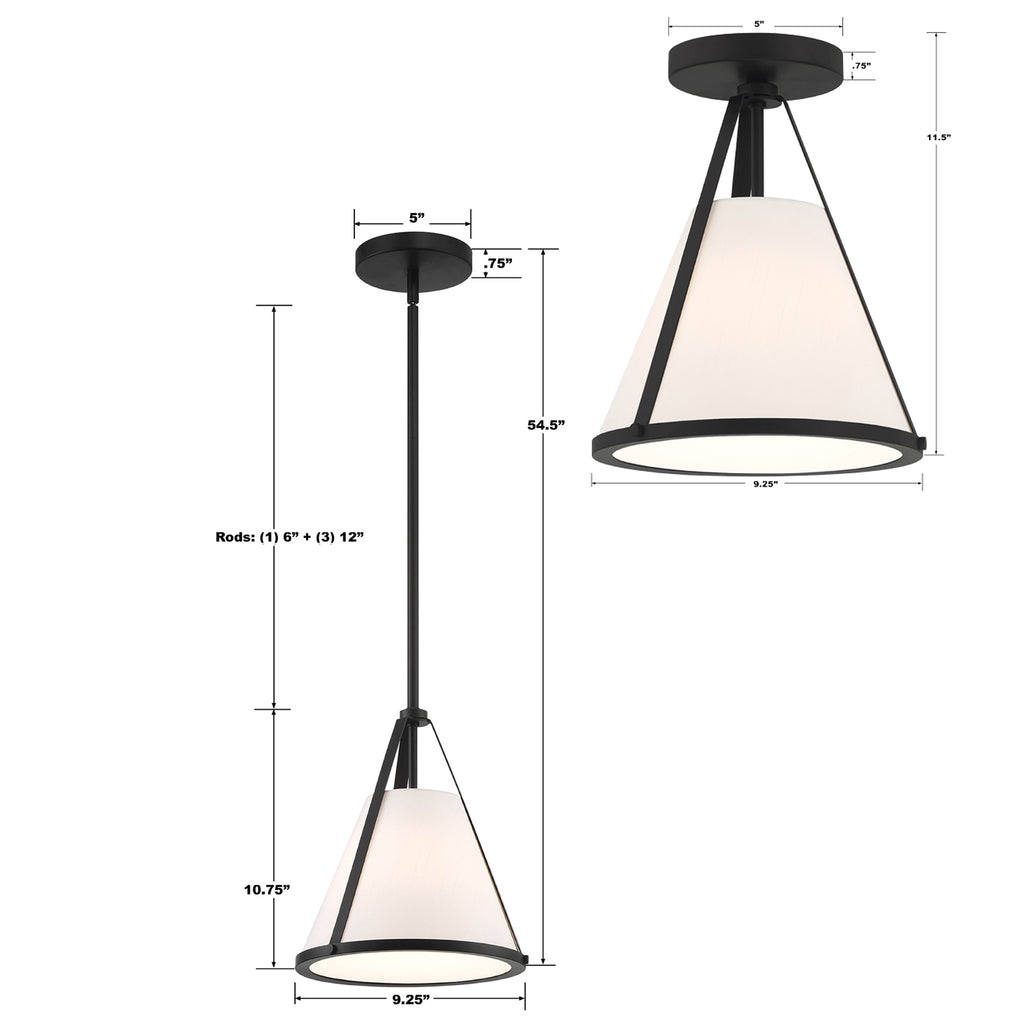 Fulton 1 Light Black Pendant Crystorama