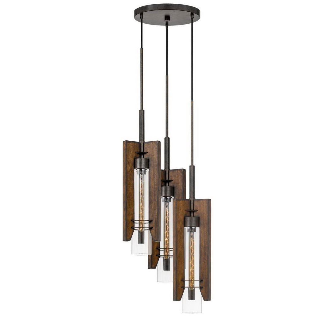 60W X 3 ALMERIA WOOD/GLASS 3 LIGHT PENDANT FIXTURE (EDISON BULBS NOT INCLUDED) Cal Lighting