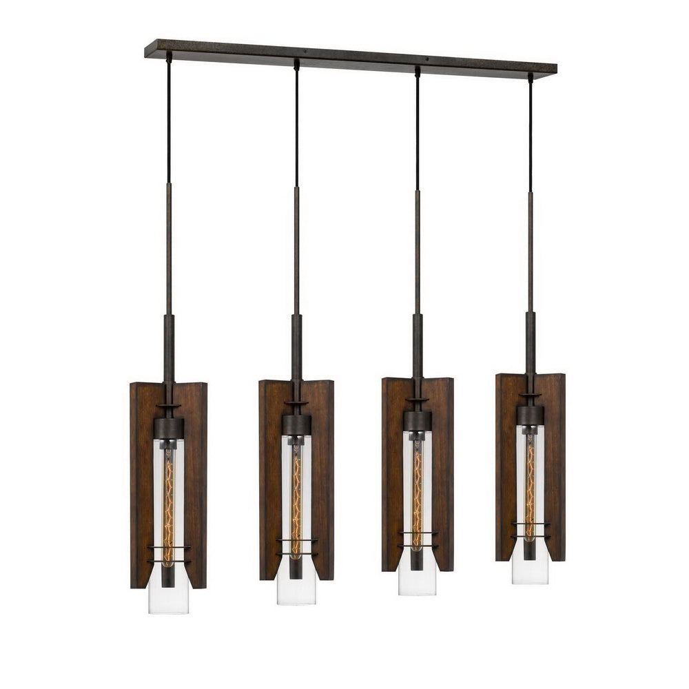 60W X 3 ALMERIA WOOD/GLASS 4 LIGHT PENDANT FIXTURE (EDISON BULBS NOT INCLUDED) Cal Lighting