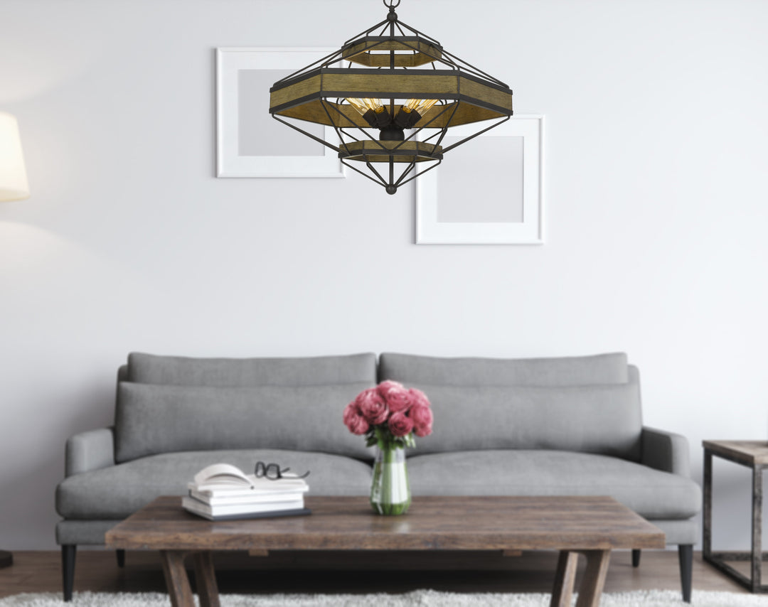 ALICANTE 60W X 6 PINE WOOD/METAL CHANDELIER  (EDISON BULBS NOT INCLUDED) Cal Lighting