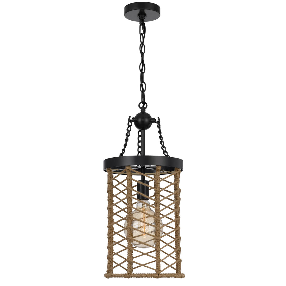 LILLINGTON 60W METAL PENDANT LIGHT WITH BURLAP ROPED CAGE Cal Lighting