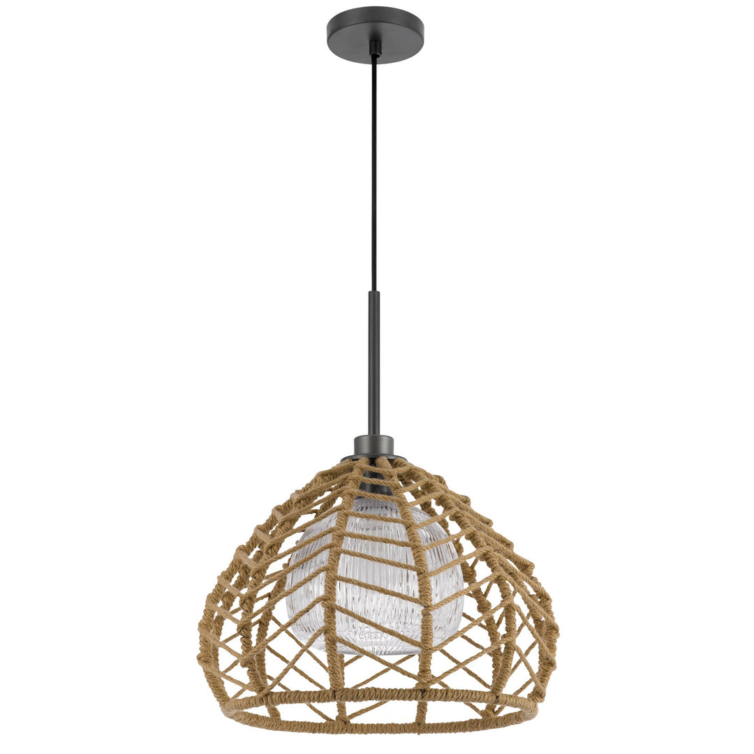 DUNN 60W METAL PENDANT WITH BURLAP ROPED SHADE Cal Lighting