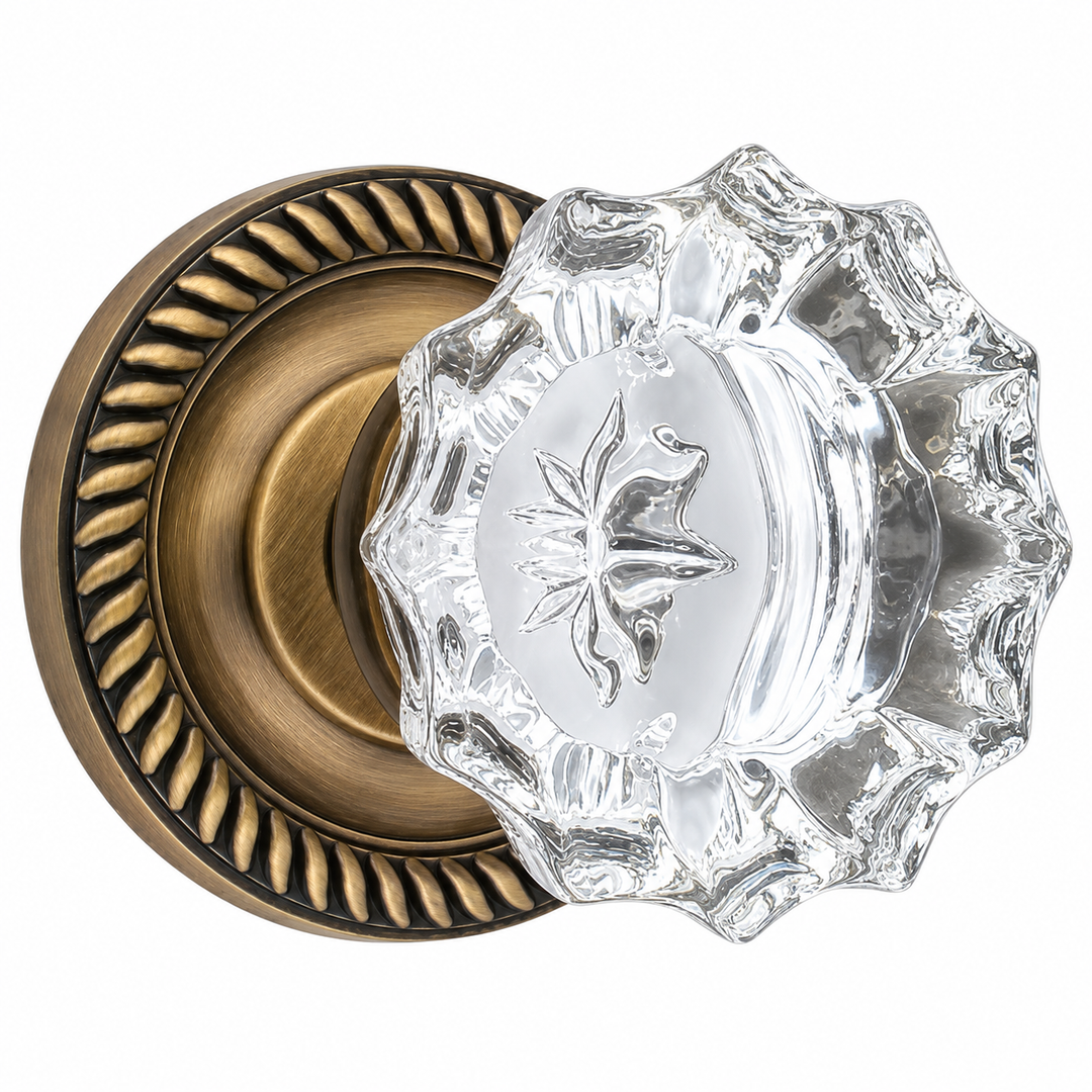 Georgian Roped Rosette Door Set with Fluted Crystal Door Knobs (Several Finishes Available)