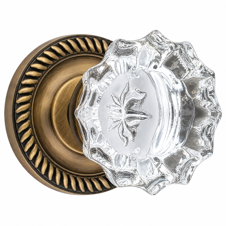 Georgian Roped Rosette Door Set with Fluted Crystal Door Knobs (Several Finishes Available)