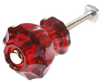 ##Antique Hardware## Astoria Large 1 1/2 Inch Ruby Red Decagon Teardrop Glass Knob