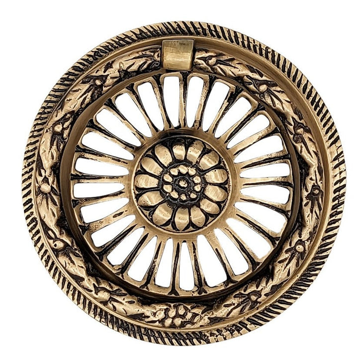 3 5/8 Inch Solid Brass Radiant Flower Drawer Ring Pull COPPER MOUNTAIN HARDWARE