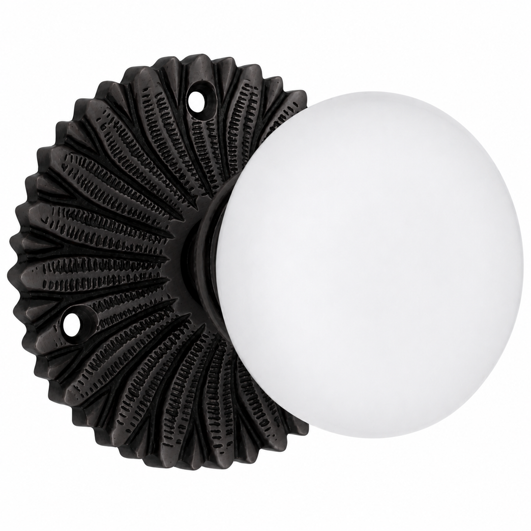 French Provincial Rosette Door Set with White Porcelain Door Knobs (Several Finishes Available)