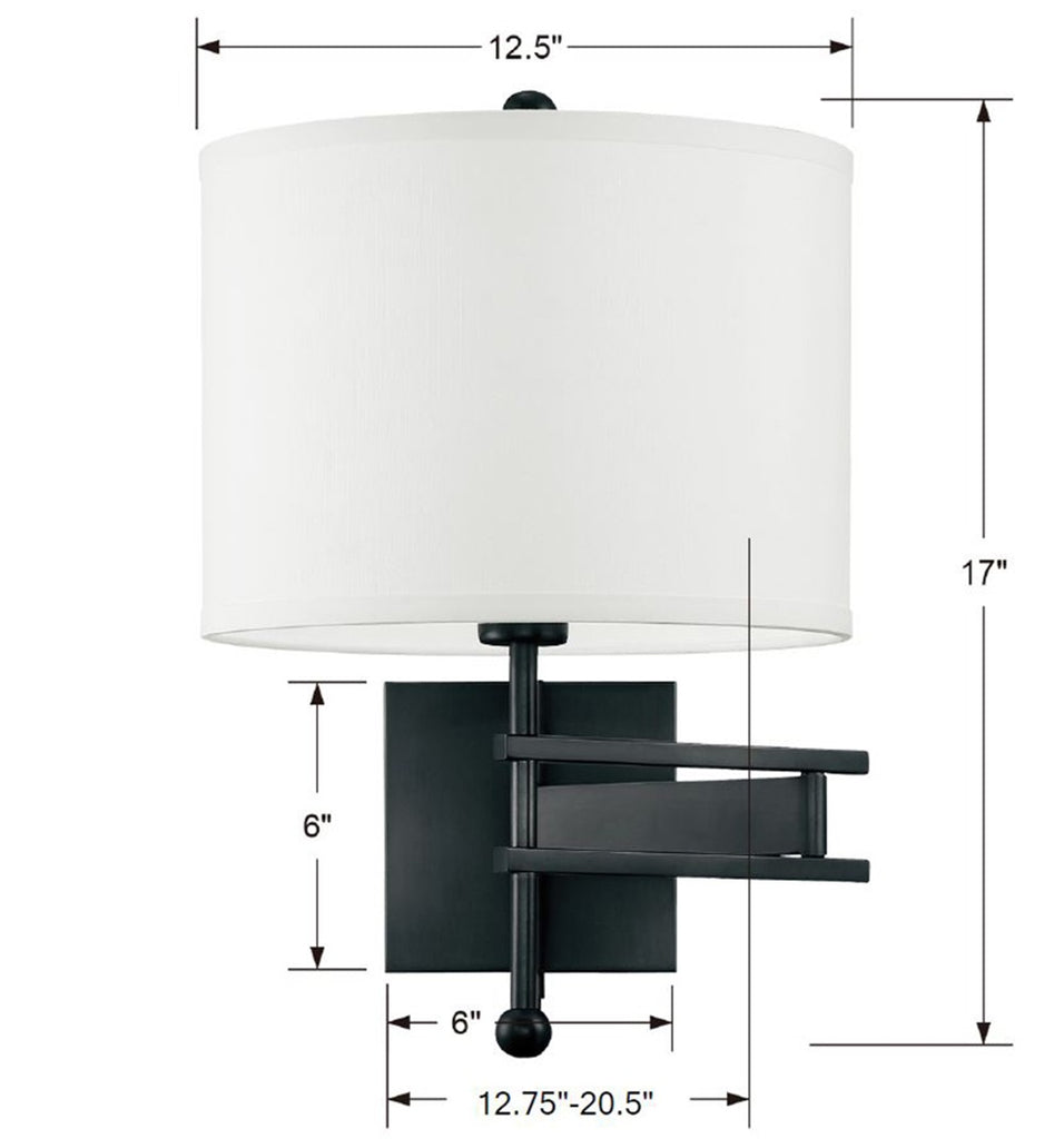 Marshall 1 Light Matte Black Task Sconce Crystorama