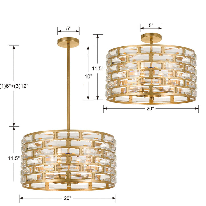 Crystorama Crystorama Meridian 6 Light Antique Gold Semi Flush Mount