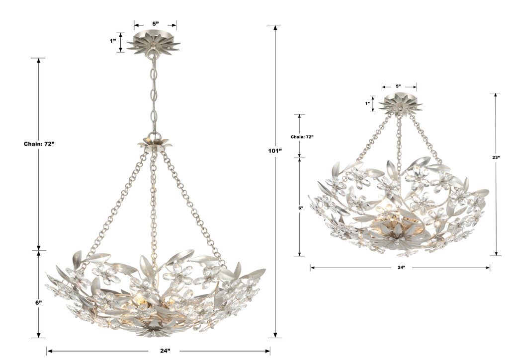 Crystorama Crystorama Marselle 6 Light Antique Silver Semi Flush Mount