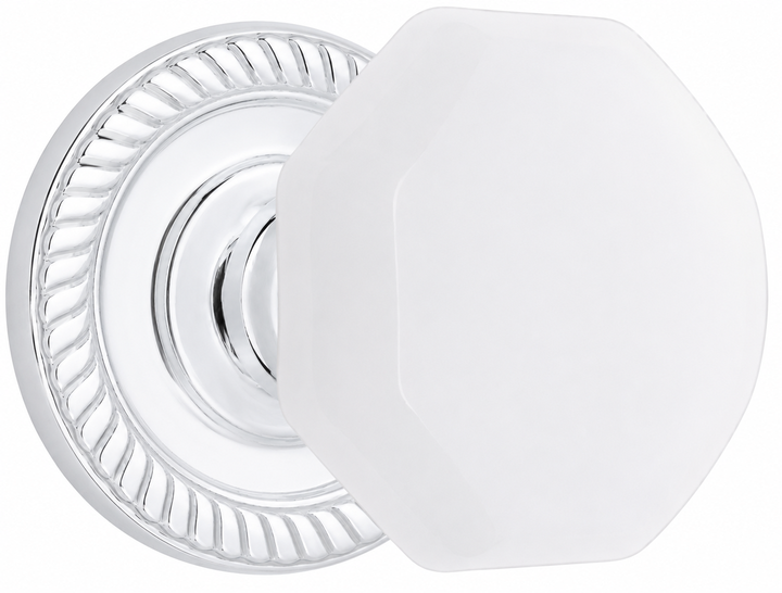 Georgian Roped Rosette with Octagon Milk Glass Door Knobs (Several Finishes Available)