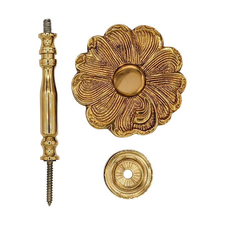 ##Antique Hardware## 3 Inch Solid Brass Floral Curtain Tie Back (Polished Brass Finish)