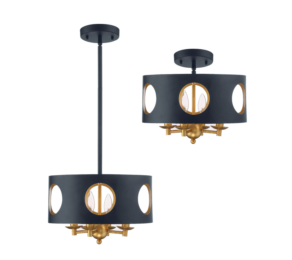 Crystorama Crystorama Odelle 4 Light Black + Antique Gold Semi Flush Mount