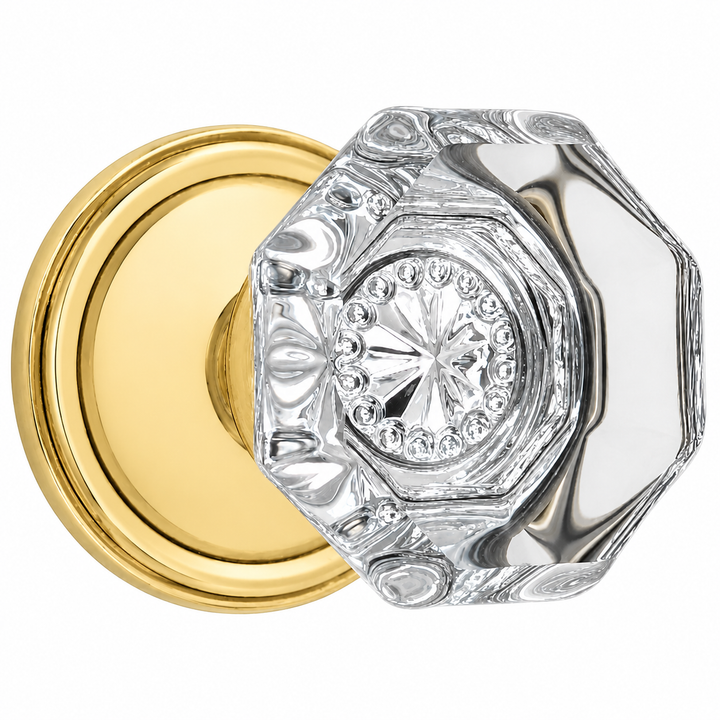 Traditional Rosette Door Set with Octagon Crystal Door Knobs (Several Finishes Available)