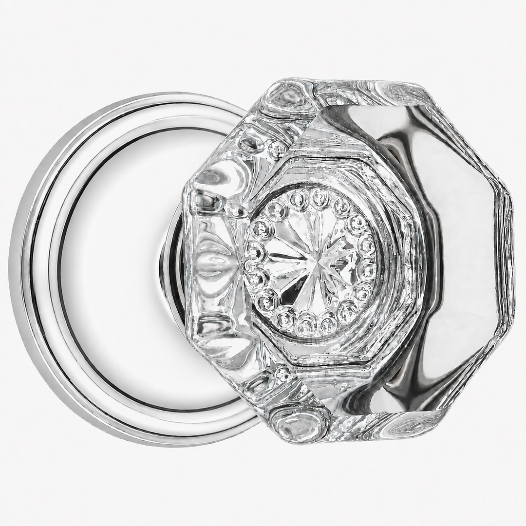 Traditional Rosette Door Set with Octagon Crystal Door Knobs (Several Finishes Available)