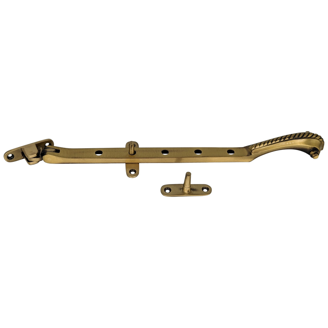 COPPER MOUNTAIN HARDWARE 10 Inch Long Georgian Roped Casement Window Stay Antique Brass Finish