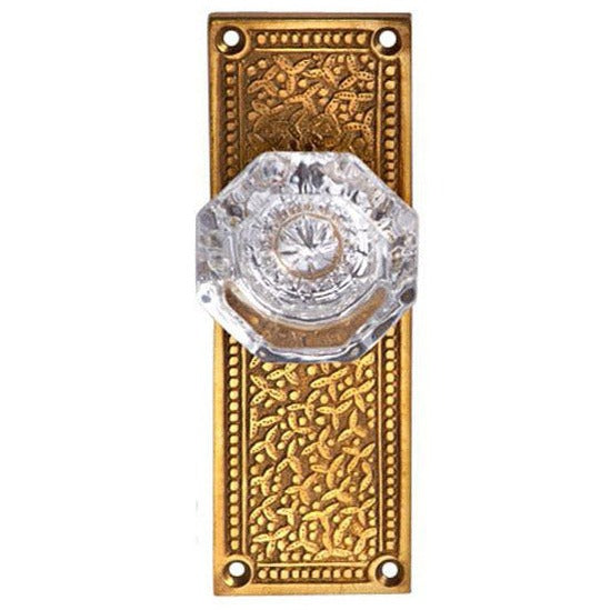 ##Antique Hardware## Rice Pattern Backplate Door Set with Octagon Crystal Door Knobs (Several Finishes Available)