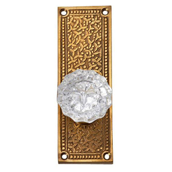 ##Antique Hardware## Rice Pattern Backplate Door Set with Fluted Crystal Door Knobs (Several Finishes Available)