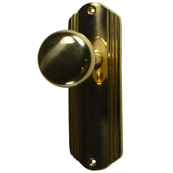 ##Antique Hardware## Art Deco Long Backplate Door Set with Brass Round Door Knobs (Several Finishes Available)