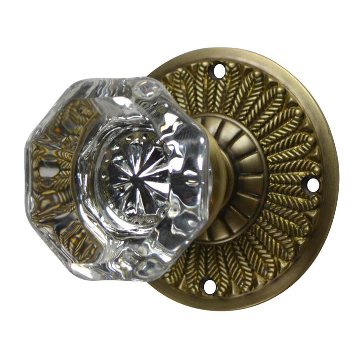 ##Antique Hardware## Feather Rosette Door Set with Octagon Crystal Door Knobs (Several Finishes Available)