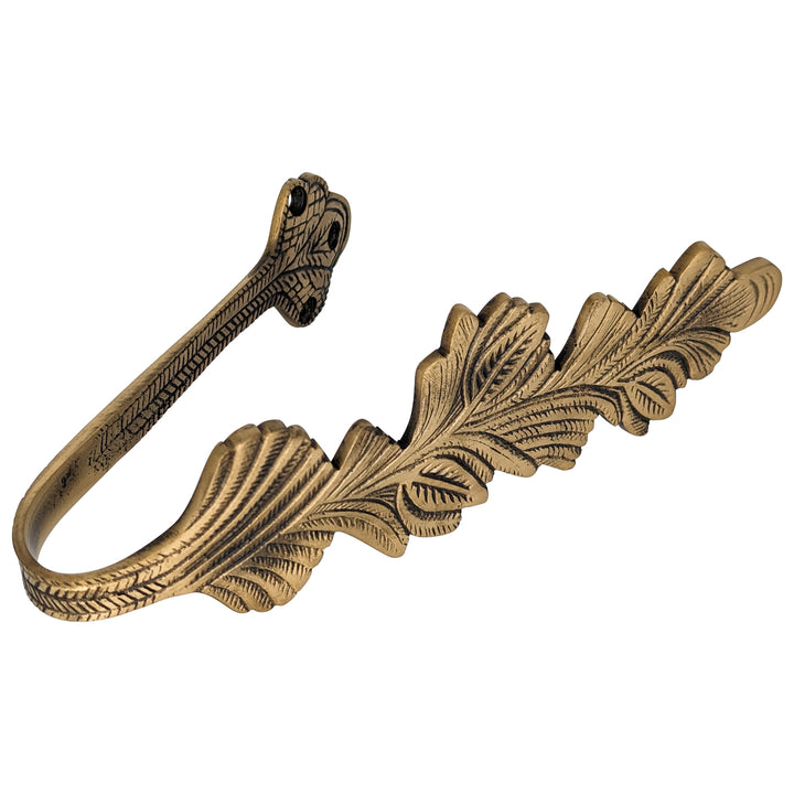 COPPER MOUNTAIN HARDWARE Solid Brass Curtain Tie Back - Oriental Leaves Style (Antique Brass Finish)