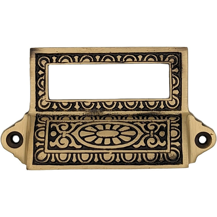 COPPER MOUNTAIN HARDWARE 4 1/8 Inch Overall Solid Brass Victorian Label Style Bin Pull