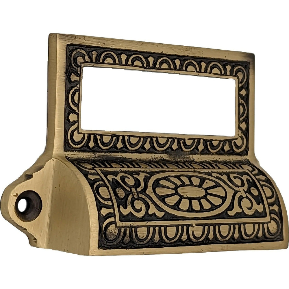 COPPER MOUNTAIN HARDWARE 4 1/8 Inch Overall Solid Brass Victorian Label Style Bin Pull