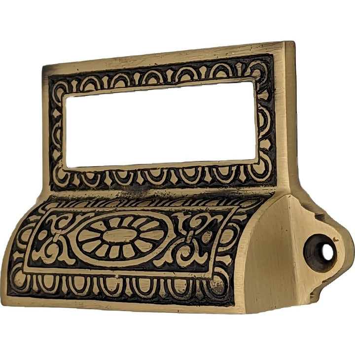 COPPER MOUNTAIN HARDWARE 4 1/8 Inch Overall Solid Brass Victorian Label Style Bin Pull