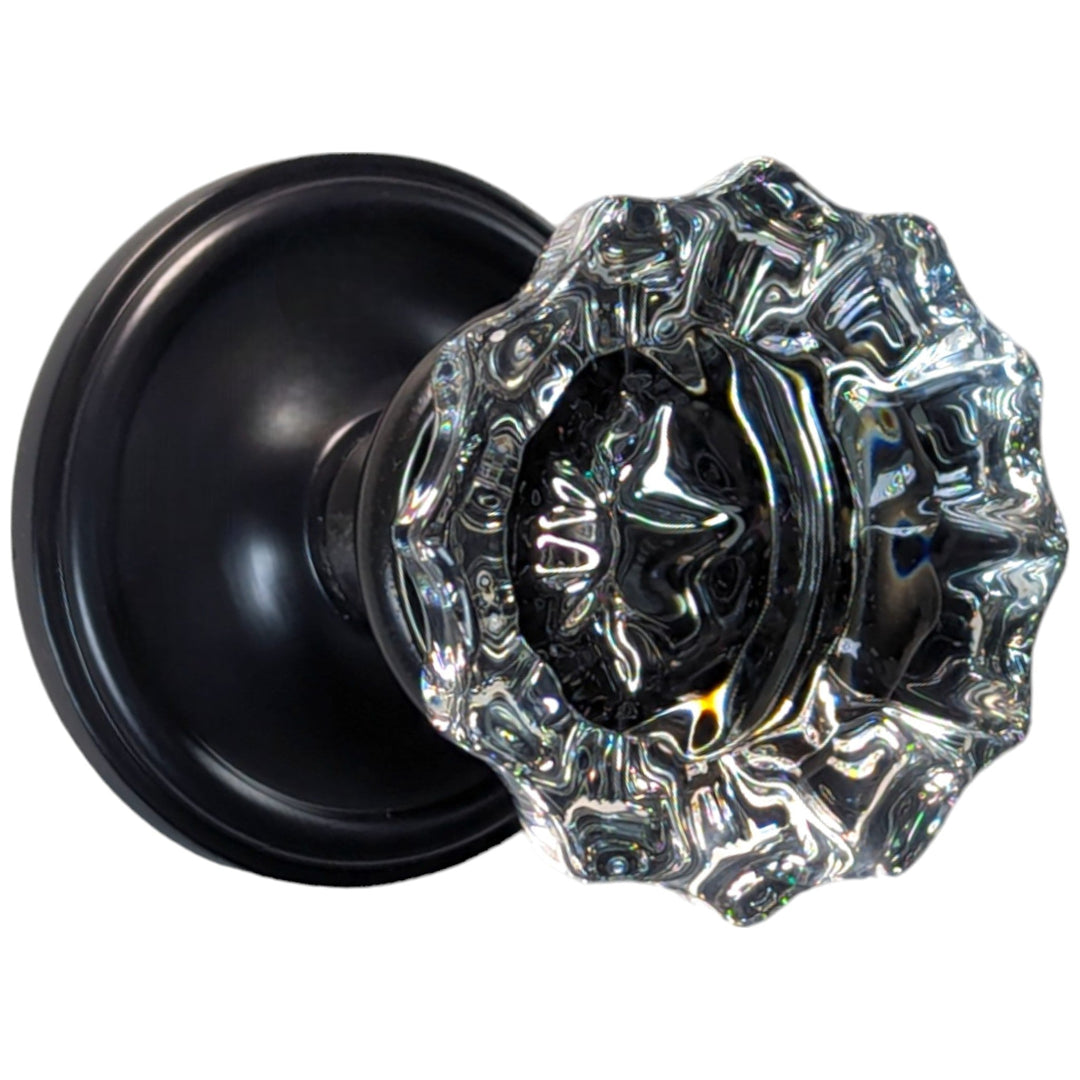 ##Antique Hardware## Traditional Rosette Door Set with Fluted Crystal Door Knobs (Several Finishes Available)