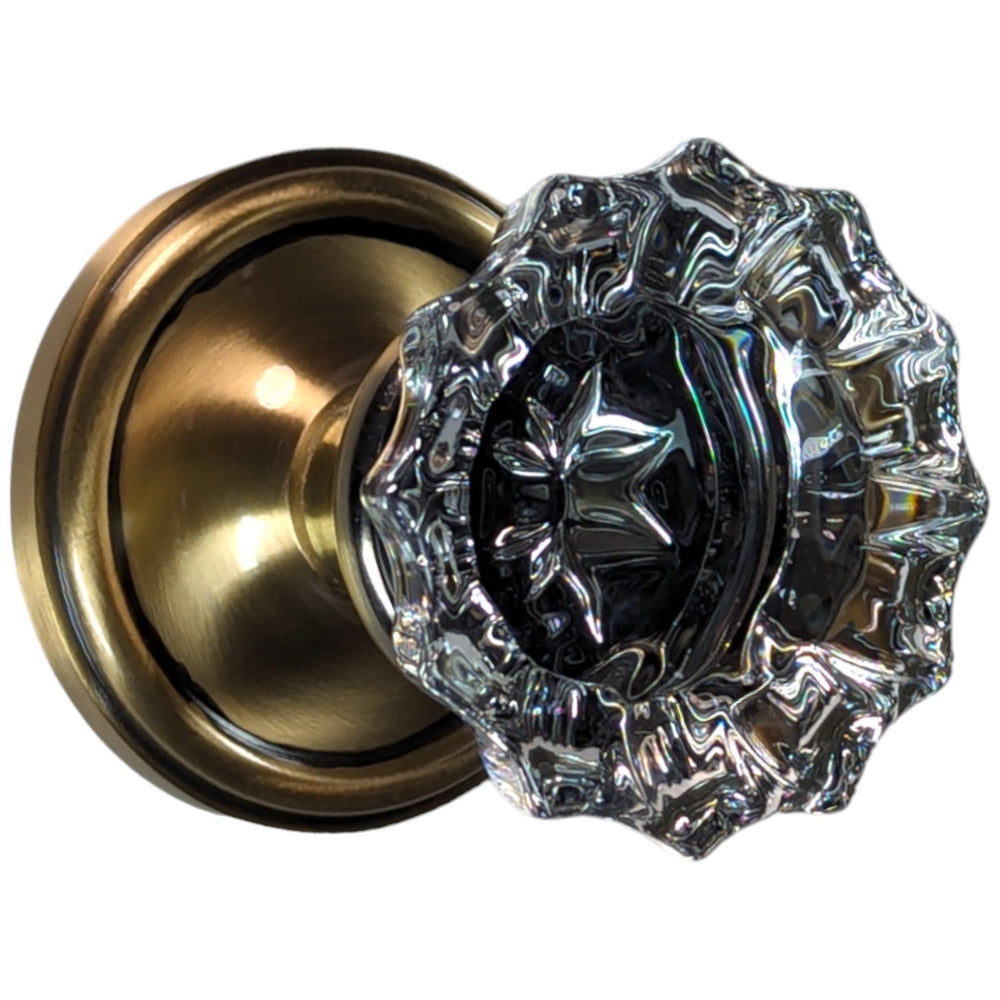 ##Antique Hardware## Traditional Rosette Door Set with Fluted Crystal Door Knobs (Several Finishes Available)