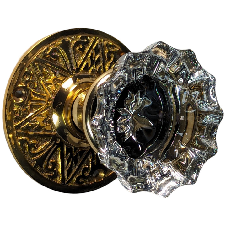 ##Antique Hardware## Eastlake Rosette Door Set with Fluted Crystal Door Knobs (Several Finishes Available)