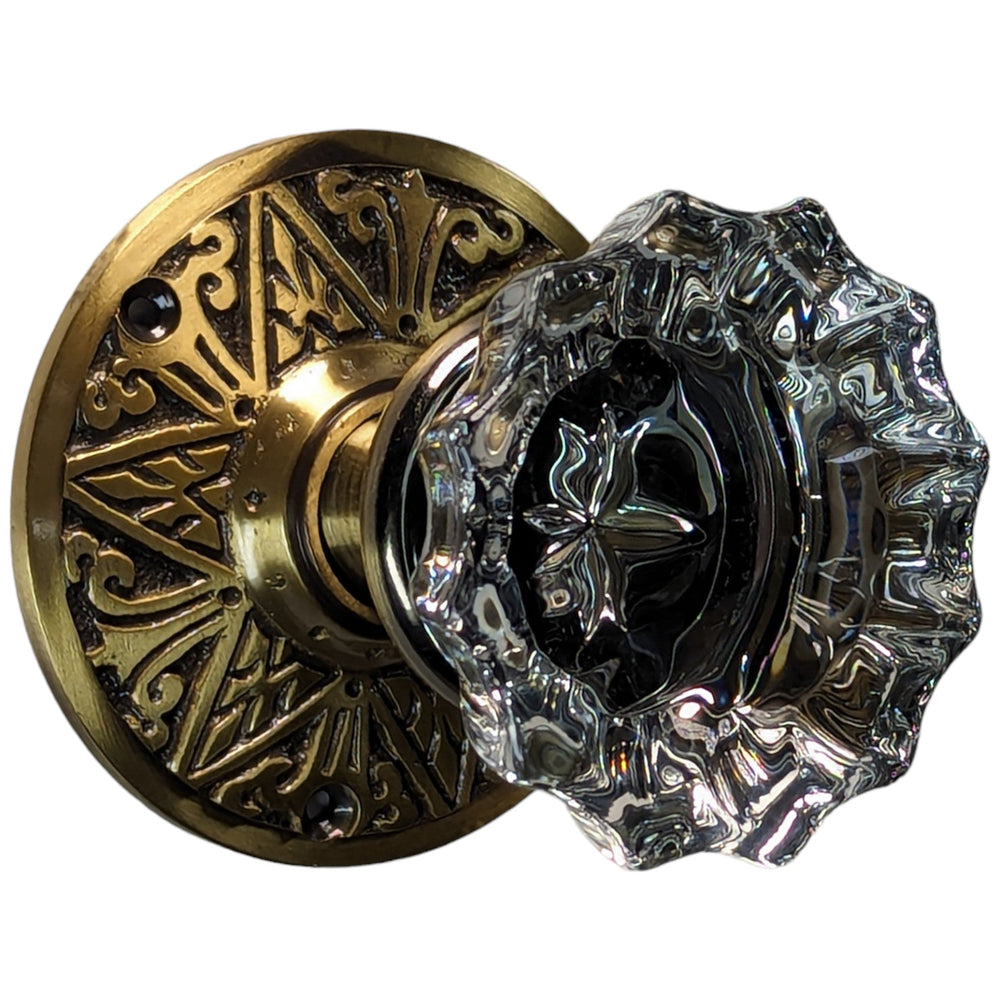 ##Antique Hardware## Eastlake Rosette Door Set with Fluted Crystal Door Knobs (Several Finishes Available)