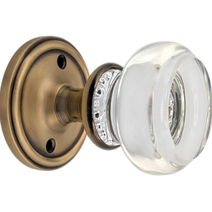 Traditional Rosette Door Set with Beveled Round Crystal Knob (Several Finishes Available)