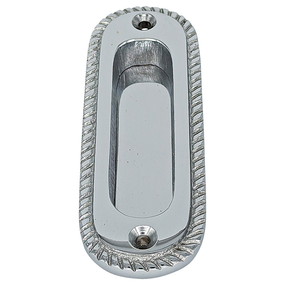 COPPER MOUNTAIN HARDWARE Oval Georgian Roped Solid Brass Pocket Door Pull (Polished Chrome Finish)