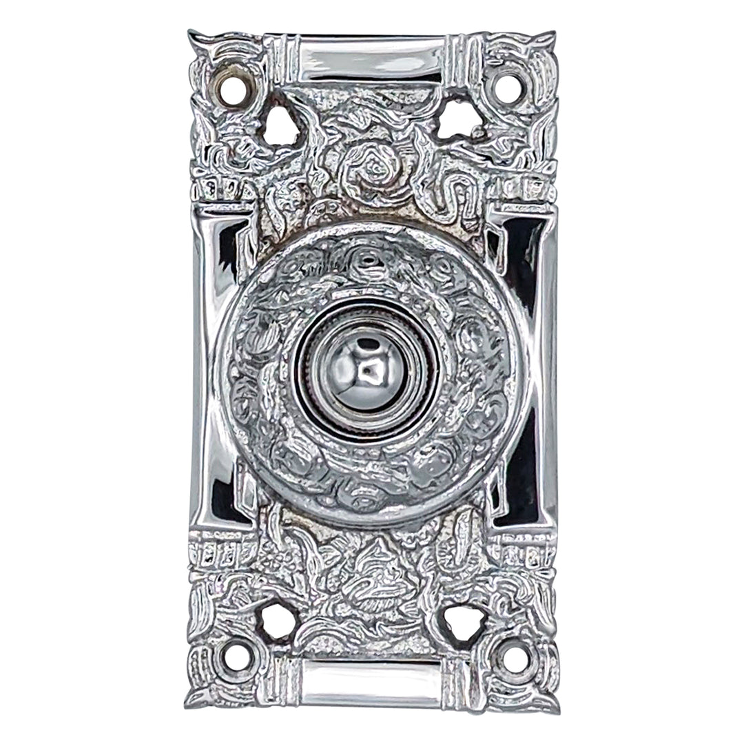 COPPER MOUNTAIN HARDWARE 4 1/4 Inch Art Nouveau Solid Brass Doorbell (Polished Chrome Finish)