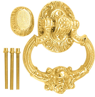 7 Inch (3 3/8 Inch c-c) Neptune Door Knocker in Solid Brass (Polished Brass Finish)