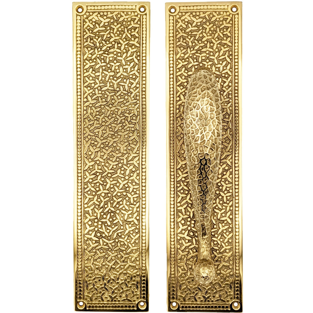 COPPER MOUNTAIN HARDWARE 12 Inch Solid Brass Rice Pattern Door Pull and Push Plate (Polished Brass Finish)