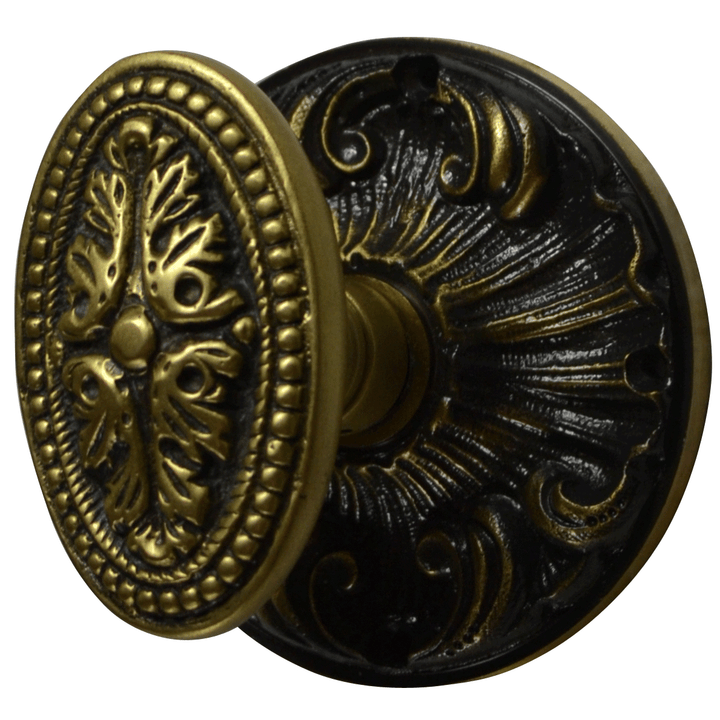 ##Antique Hardware## Romanesque Rosette Door Set with Avalon Oval Door Knobs (Several Finishes Available)