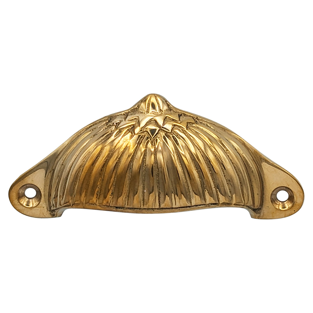 COPPER MOUNTAIN HARDWARE 4 1/8 Inch Solid Brass Art Deco Fan Cup Pull (Polished Brass Finish)