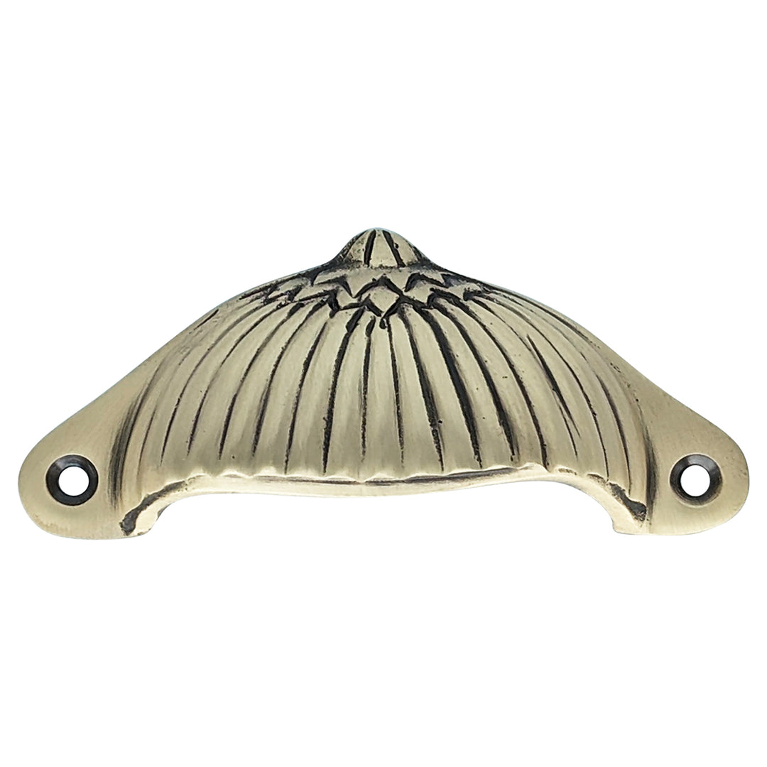 COPPER MOUNTAIN HARDWARE 4 1/8 Inch Solid Brass Art Deco Fan Cup Pull (Antique Brass Finish)