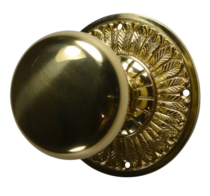 ##Antique Hardware## Feather Rosette Door Set with Round Brass Door Knobs (Several Finishes Available)