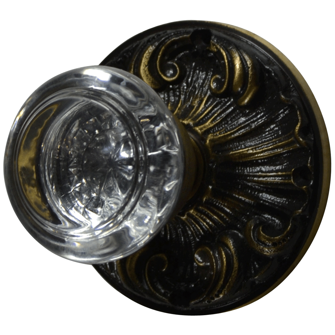 ##Antique Hardware## Romanesque Rosette Door Knob Set with Round Crystal Door Knobs (Several Finishes Available)