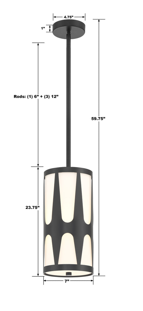 Royston 1 Light Black Mini Pendant Crystorama