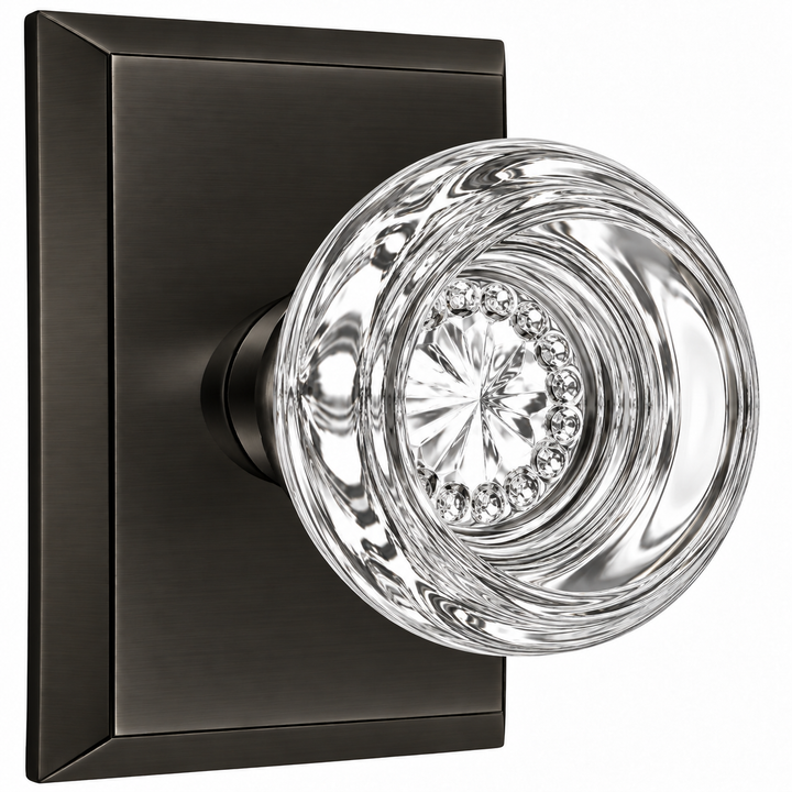Magnifique® Rectangular Door Set with Crystal Round Knobs (Several Finishes Available)