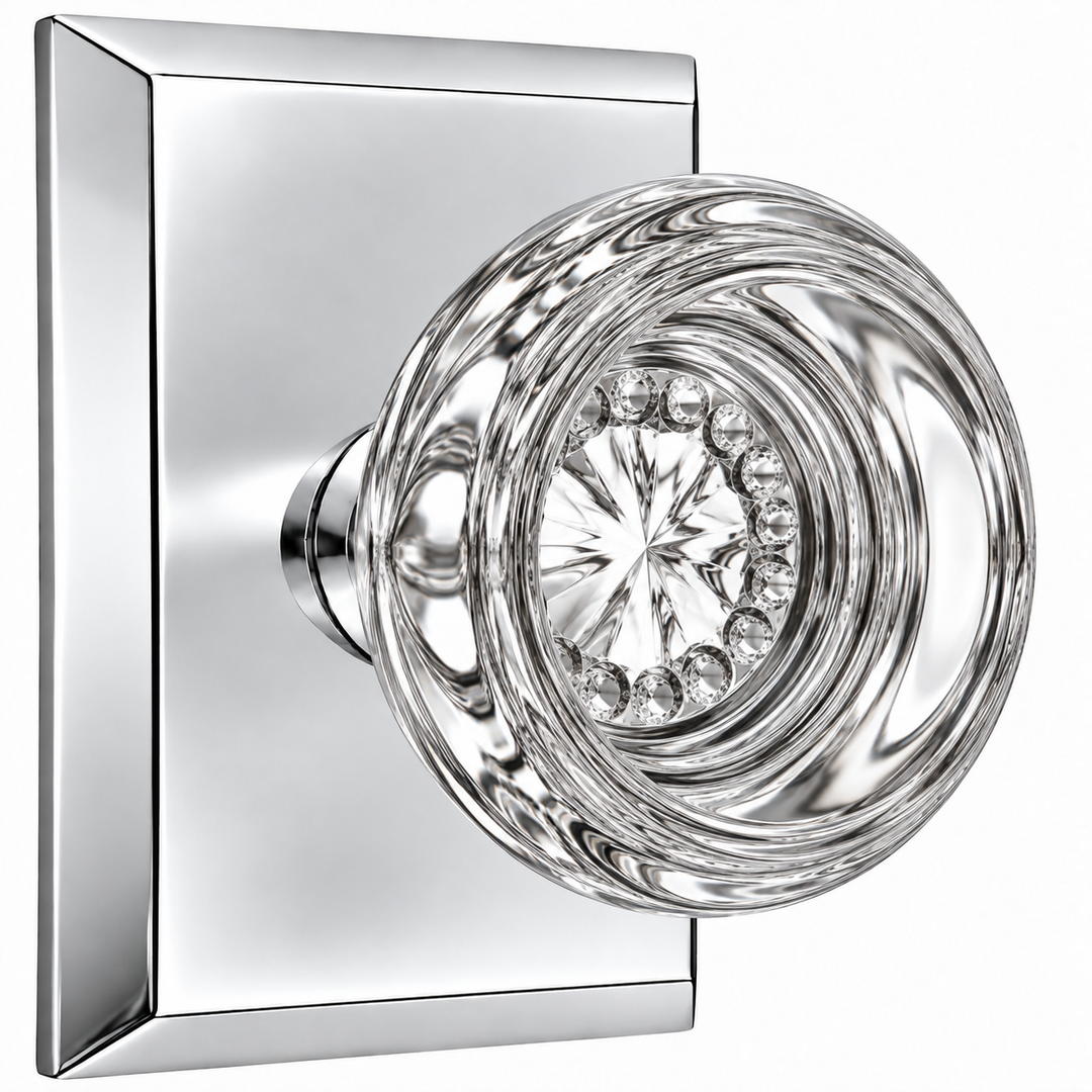 Magnifique® Rectangular Door Set with Crystal Round Knobs (Several Finishes Available)