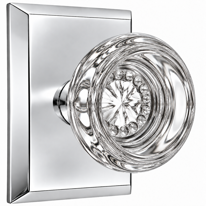 Magnifique® Rectangular Door Set with Crystal Round Knobs (Several Finishes Available)