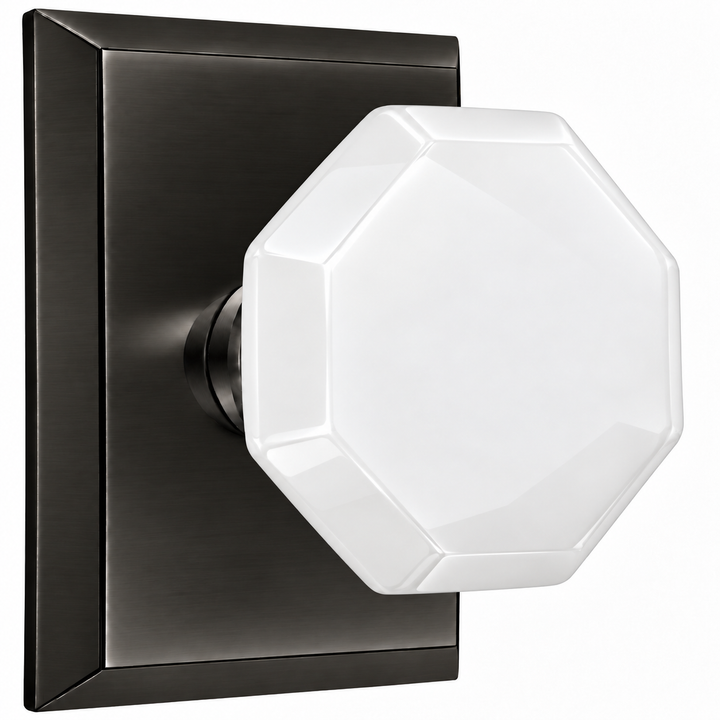Magnifique® Rectangular Door Set with White Milk Glass Knobs (Several Finishes Available)