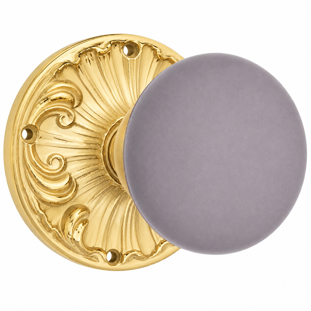 Grey Porcelain Door Knob Set with Romanesque Rosette