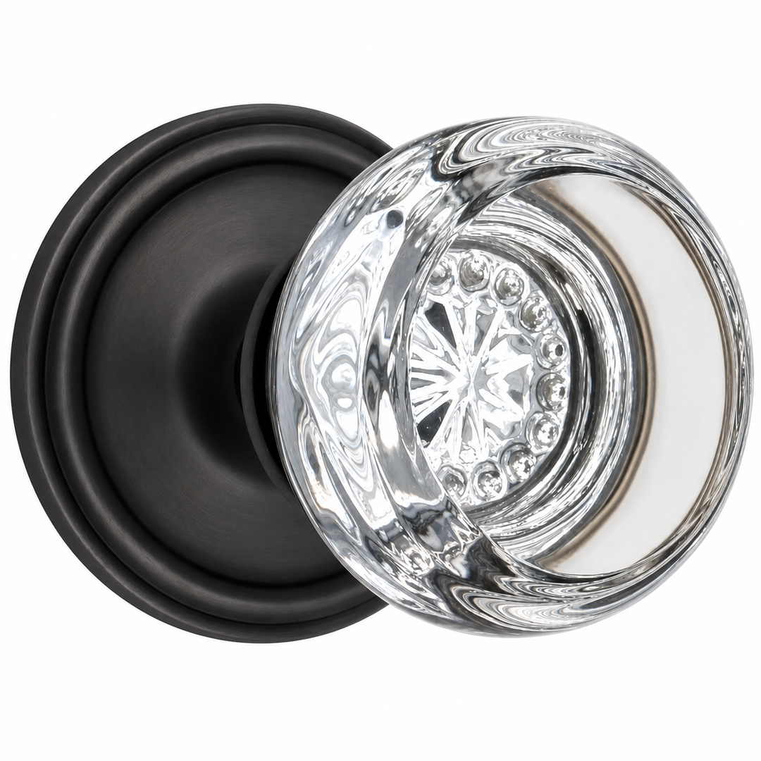 Traditional Rosette Door Set with Beveled Round Crystal Knob (Several Finishes Available)