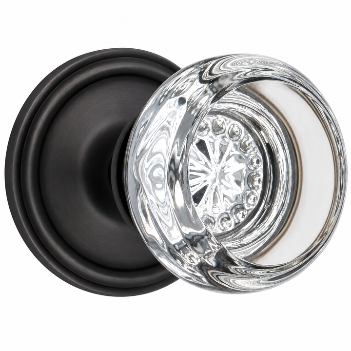 Traditional Rosette Door Set with Beveled Round Crystal Knob (Several Finishes Available)